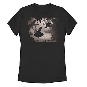 Juniors' Disney's Alice In Wonderland Alice & Cheshire Cat Silhouette Graphic Tee