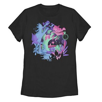 Juniors' Disney's Alice In Wonderland Forest Silhouette Graphic Tee