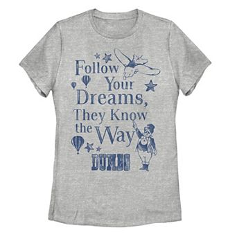 Juniors' Disney's Dumbo Follow Your Dreams Vintage Poster Graphic Tee