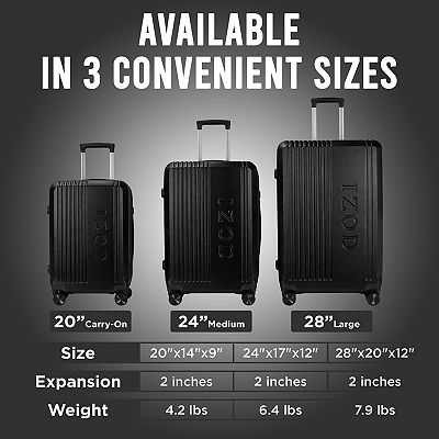IZOD Zane Expandable Lightweight 3-Piece Hardside Spinner Luggage Set