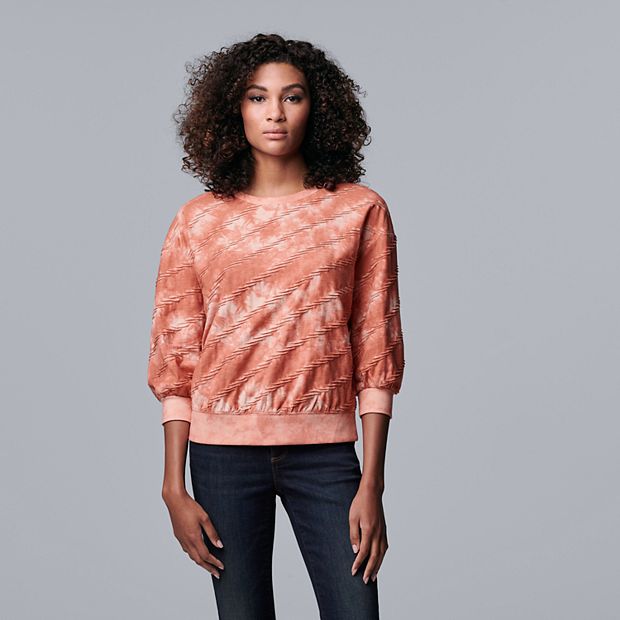 Women's Simply Vera Vera Wang Textured Three Quarter Sleeve Sweatshirt