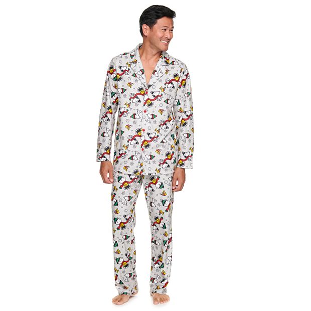 Men s Jammies For Your Families Peanuts Button Down Pajama Set