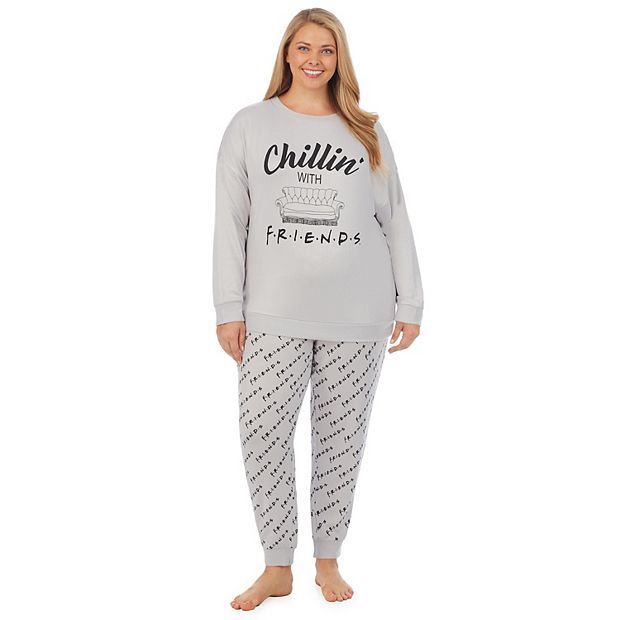 Plus Size Friends Long Sleeve Pajama Top Banded Bottom Pajamas Set