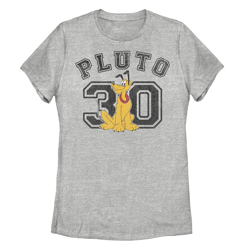 Juniors Disneys Pluto Varsity #30 Graphic Tee, Girls, Size: Small, Grey