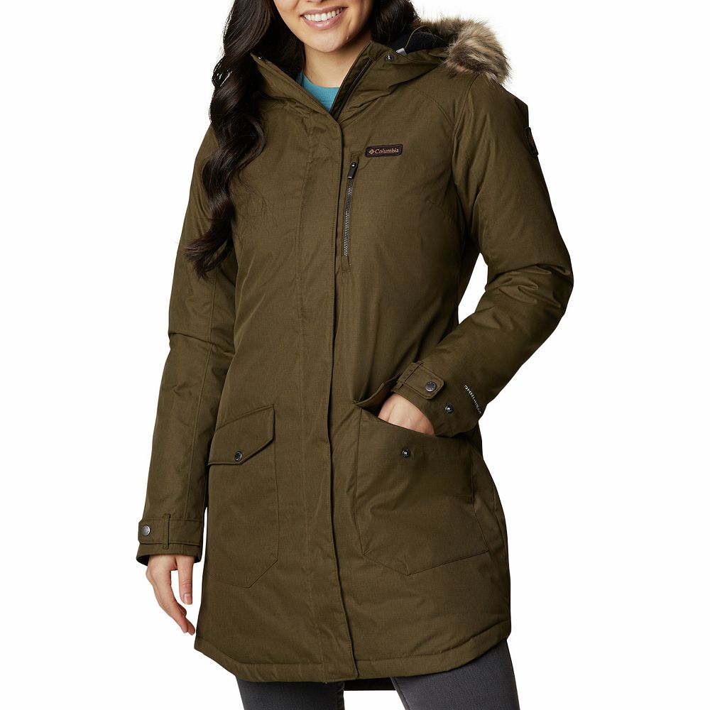 LN! Columbia Women's blue down puffer coat with faux fur hood detail size M