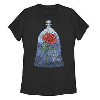 Juniors' Disney's Beauty & The Beast Stained Glass Rose Graphic Tee