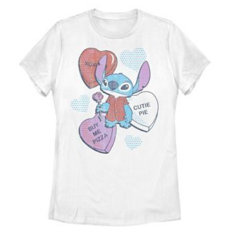 Juniors' Disney's Lilo & Stitch Valentine's Day Candy Hearts Graphic Tee