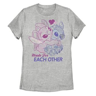 Juniors' Disney's Lilo & Stitch Valentine's Day Angel & Stitch Graphic Tee