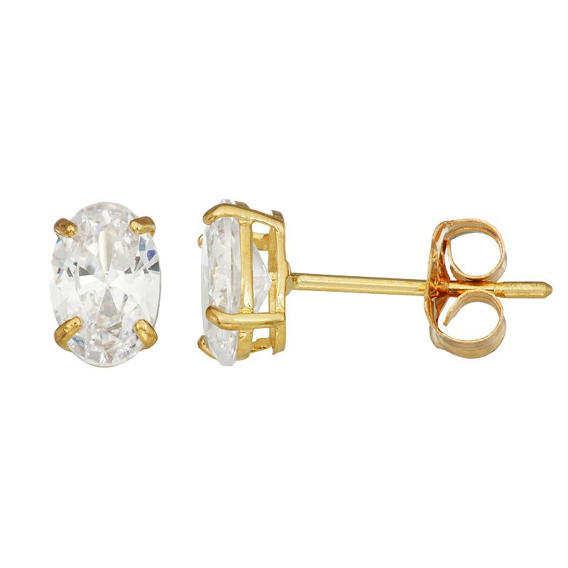 Forever 14K Cubic Zirconia Oval Stud Earrings, Womens, White