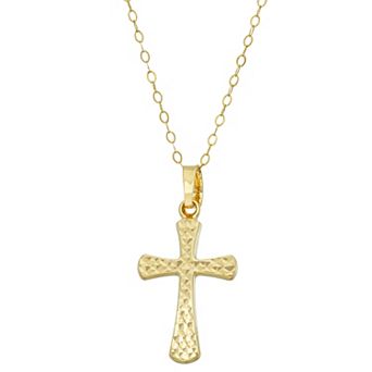 10k Gold Textured Cross Pendant Necklace