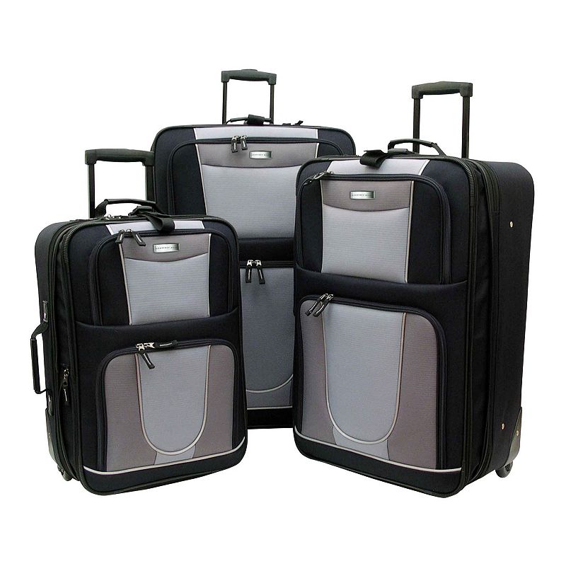 Geoffrey Beene Carnegie 3-Piece Softside Wheeled Luggage Set, Black, 28 INC