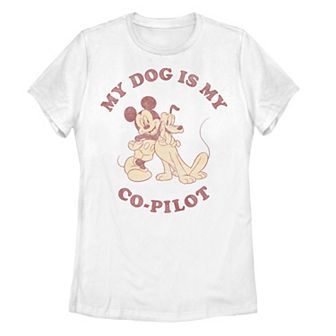Juniors' Disney's Mickey Mouse & Pluto Co-Pilot Graphic Tee