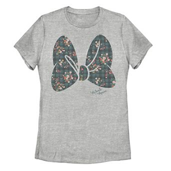 Juniors' Disney's Minnie Mouse Plaid & Floral Bow Graphic Tee