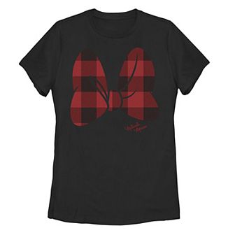 Juniors' Disney's Minnie Mouse Plaid Bow Graphic Tee