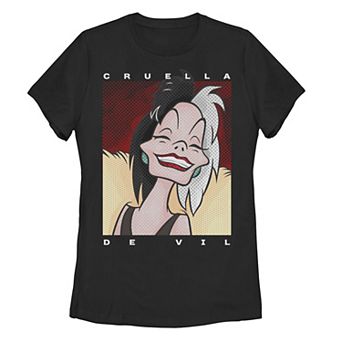 Juniors' Disney's Dalmatians Cruella De Vil Smile Portrait Graphic Tee