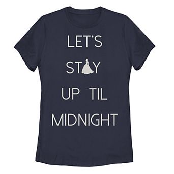 Juniors' Disney's Cinderella Let's Stay Up 'Til Midnight Silhouette Text Graphic Tee