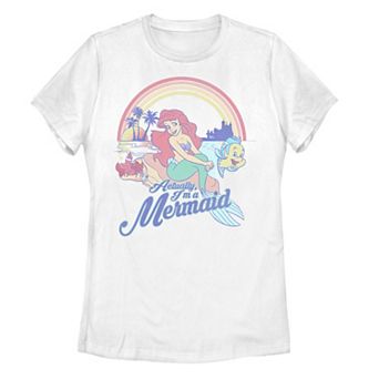 Juniors' Disney's Little Mermaid Pastel Rainbow Retro Graphic Tee