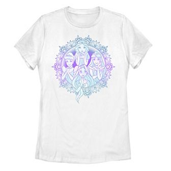 Juniors' Disney Princesses Color Grade Henna Border Graphic Tee