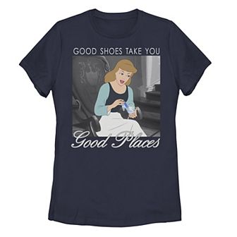 Juniors' Disney's Cinderella Shoes Text Graphic Tee