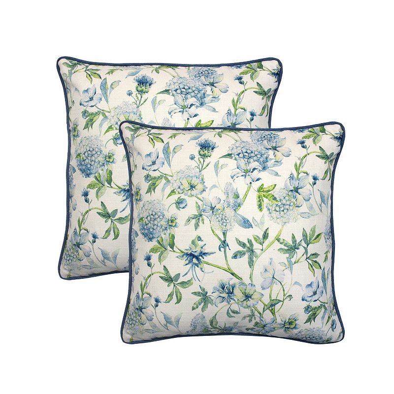 HFI Hydrangea 2-piece Throw Pillow Set, Blue, 18X18