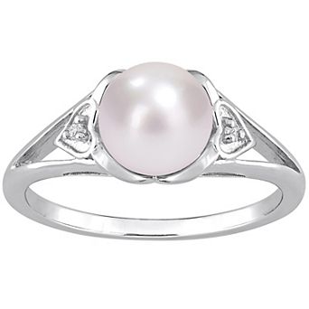 Stella Grace Sterling Silver Freshwater Cultured Pearl & Diamond Accent Split-Shank Ring