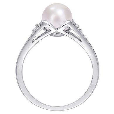 Stella Grace Sterling Silver Freshwater Cultured Pearl & Diamond Accent Split-Shank Ring