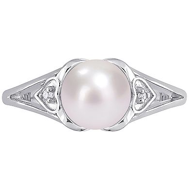 Stella Grace Sterling Silver Freshwater Cultured Pearl & Diamond Accent Split-Shank Ring