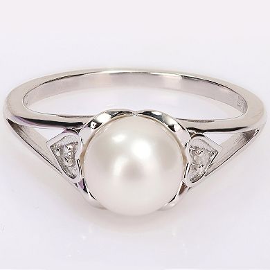 Stella Grace Sterling Silver Freshwater Cultured Pearl & Diamond Accent Split-Shank Ring