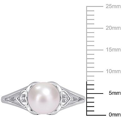 Stella Grace Sterling Silver Freshwater Cultured Pearl & Diamond Accent Split-Shank Ring