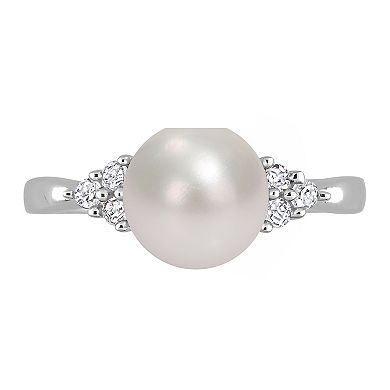 Stella Grace Sterling Silver Freshwater Cultured Pearl & 1/8 ct T.W. Diamond Ring