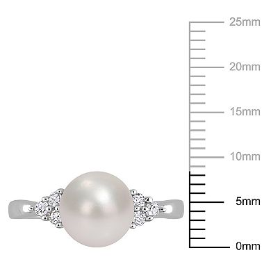 Stella Grace Sterling Silver Freshwater Cultured Pearl & 1/8 ct T.W. Diamond Ring