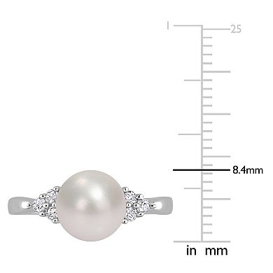 Stella Grace Sterling Silver Freshwater Cultured Pearl & 1/8 ct T.W. Diamond Ring