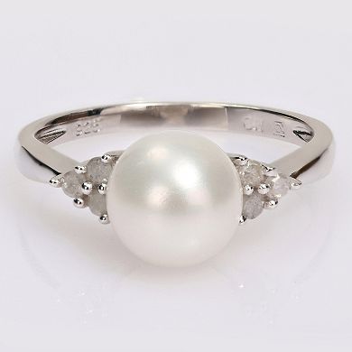 Stella Grace Sterling Silver Freshwater Cultured Pearl & 1/8 ct T.W. Diamond Ring