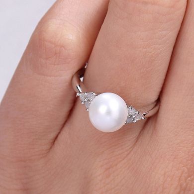 Stella Grace Sterling Silver Freshwater Cultured Pearl & 1/8 ct T.W. Diamond Ring