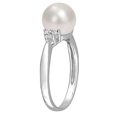 Stella Grace Sterling Silver Freshwater Cultured Pearl & 1/8 ct T.W. Diamond Ring