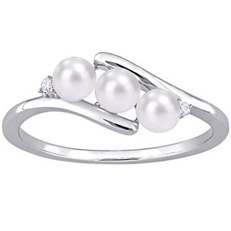 Stella Grace Sterling Silver Freshwater Cultured Pearl & Diamond Accent Bypass Ring