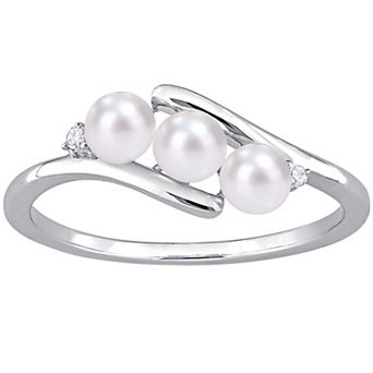 Stella Grace Sterling Silver Freshwater Cultured Pearl & Diamond Accent Bypass Ring