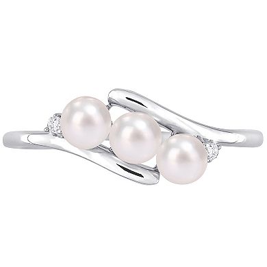 Stella Grace Sterling Silver Freshwater Cultured Pearl & Diamond Accent Bypass Ring