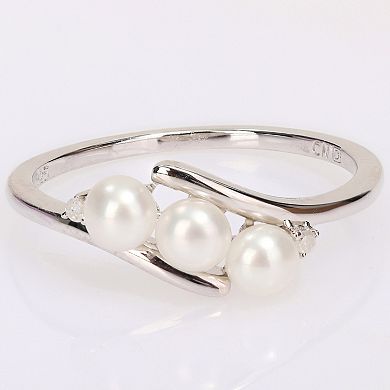 Stella Grace Sterling Silver Freshwater Cultured Pearl & Diamond Accent Bypass Ring