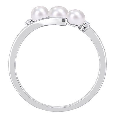 Stella Grace Sterling Silver Freshwater Cultured Pearl & Diamond Accent Bypass Ring