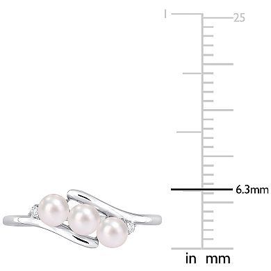 Stella Grace Sterling Silver Freshwater Cultured Pearl & Diamond Accent Bypass Ring