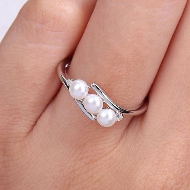 Stella Grace Sterling Silver Freshwater Cultured Pearl & Diamond Accent Bypass Ring