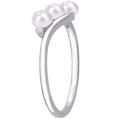 Stella Grace Sterling Silver Freshwater Cultured Pearl & Diamond Accent Bypass Ring