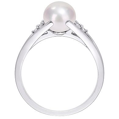 Stella Grace Sterling Silver Freshwater Cultured Pearl & Diamond Accent Split-Shank Ring