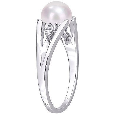 Stella Grace Sterling Silver Freshwater Cultured Pearl & Diamond Accent Split-Shank Ring