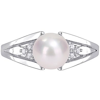 Stella Grace Sterling Silver Freshwater Cultured Pearl & Diamond Accent Split-Shank Ring
