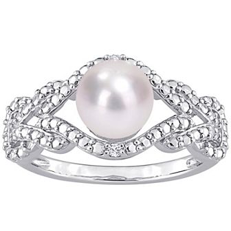 Stella Grace Sterling Silver Freshwater Cultured Pearl & Diamond Accent Infinity Ring