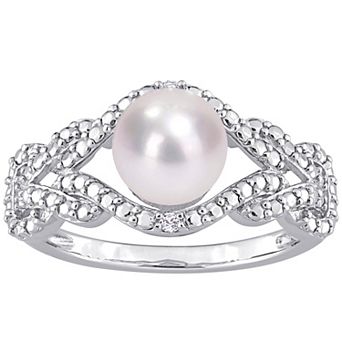 Stella Grace Sterling Silver Freshwater Cultured Pearl & Diamond Accent Infinity Ring