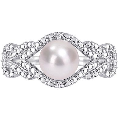Stella Grace Sterling Silver Freshwater Cultured Pearl & Diamond Accent Infinity Ring