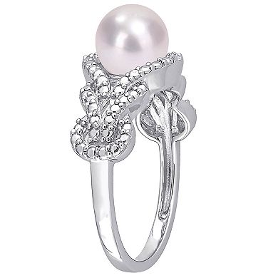 Stella Grace Sterling Silver Freshwater Cultured Pearl & Diamond Accent Infinity Ring